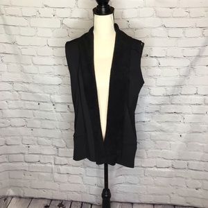 Cable & Gauge Black Open Front Fleece Lined Vest Small NWT